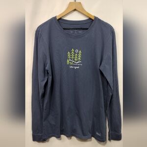 Life is Good Moonlight Woods Long Sleeve Vintage Crusher Tee Women's L Blue